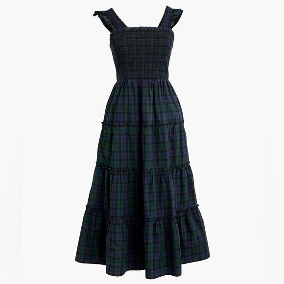 J Crew Tartan Plaid Cotton Smocked Tiered Midi Nap Dress NWT - Picture 4 of 10